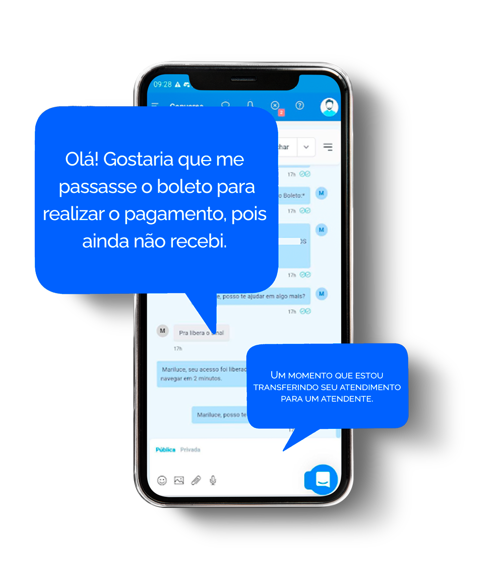 imagem de celular mostrando notificação de conversas do novo módulo de atendimento da MikWeb