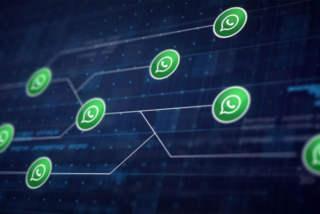 Vários ícones do WhatsApp conectados por linhas, representando como cobrar um cliente por WhatsApp.