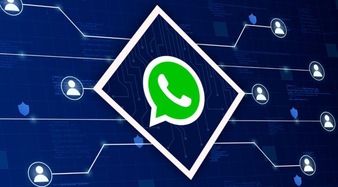 api-do-whatsapp-para-provedores Imagem de fundo azul com ícone do WhatsApp no centro e ramificações, representando a API do WhatsApp para provedores.