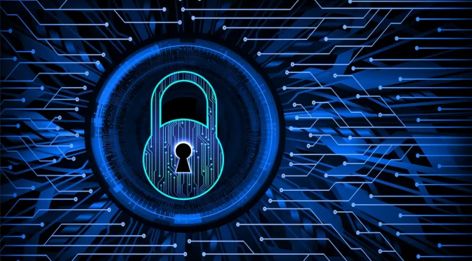proteger-o-provedor-de-internet-de-ataques-ransomware fundo azul, com cadeado grande, referência a um provedor de internet protegido contra ataques ransomware